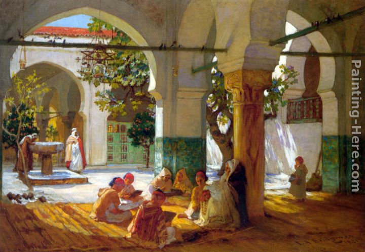 Learning the Qu'ran painting - Frederick Arthur Bridgman Learning the Qu'ran art painting